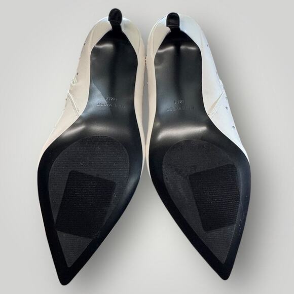 New Nine West Farrah Pointy Toe Stiletto Zip-Up Booties White w/ Studs, Wm's 9.5 - Picture 5 of 11